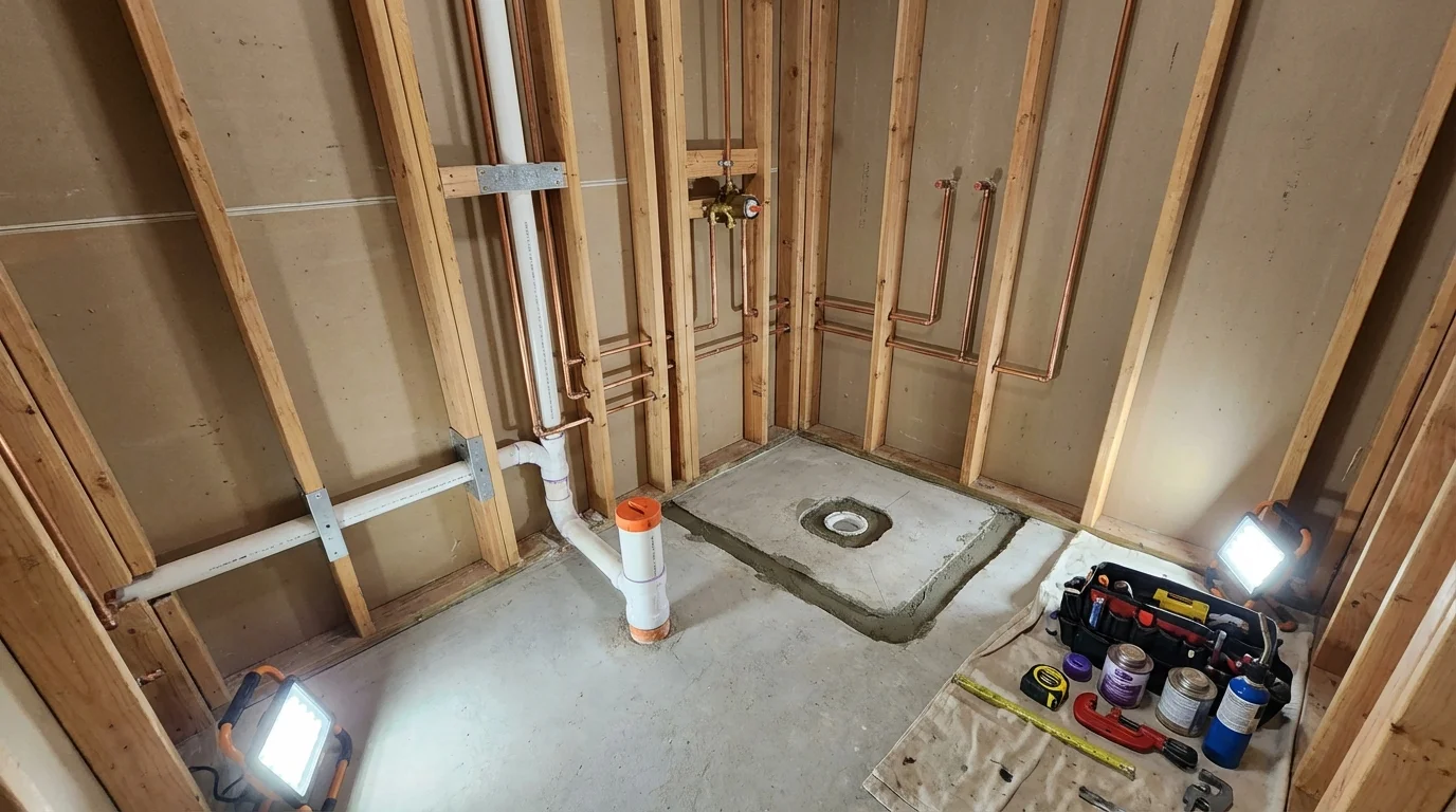 Bathroom rough-in plumbing during remodel by Johns Plumbing LLC in Rio Rico