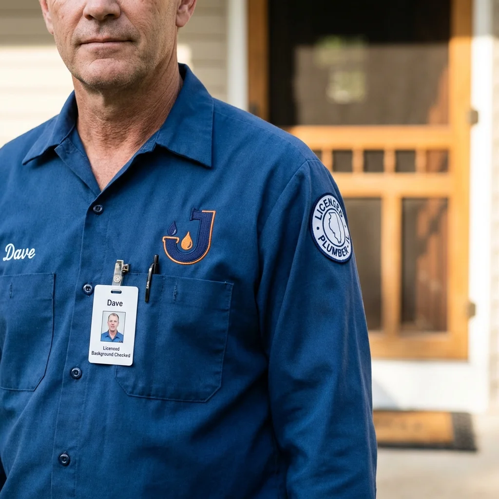 Licensed plumber showing ID badge in Rio Rico, AZ