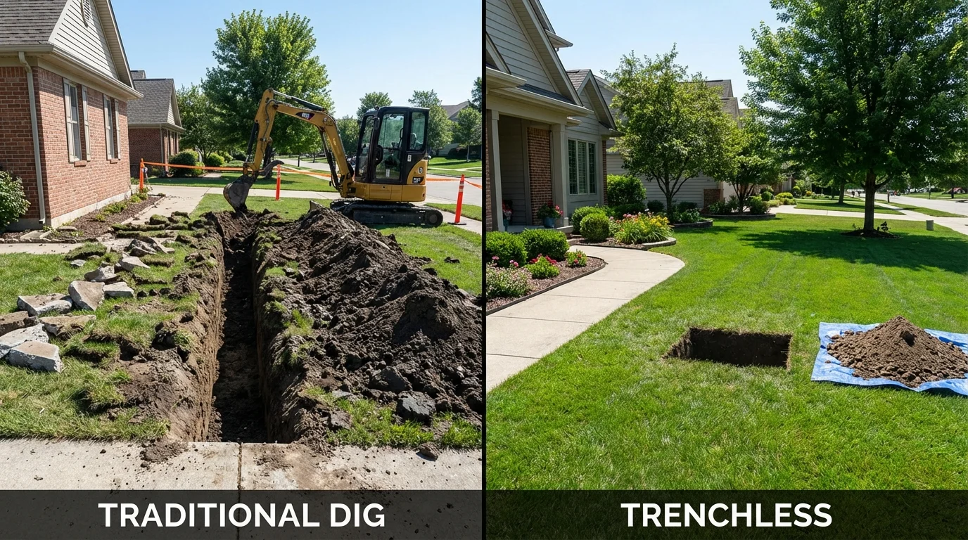 Trenchless sewer repair with minimal yard damage versus traditional excavation in Rio Rico, AZ